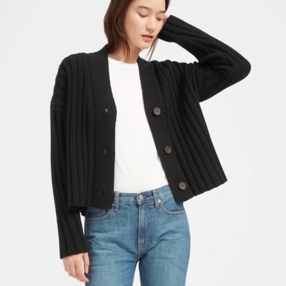 Everlane Black Wool Cashmere V Neck Cardigan Sweater - Small - Picture 4 of 8